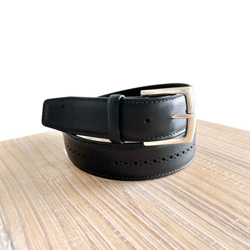 Allen Edmonds Mens Black Italian Saddle Leather Brogue Belt 38 1015643 USA Made